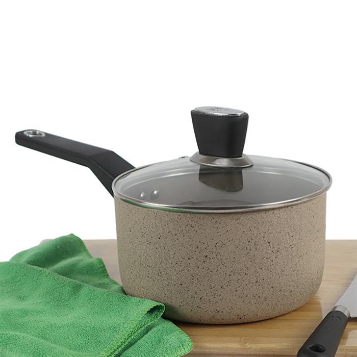 Cream Marble Coated Sauce Pan