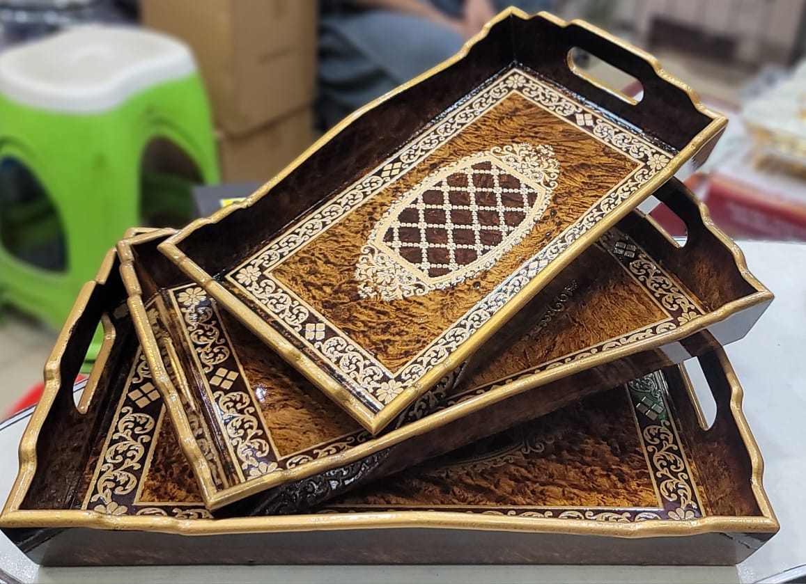 Wooden Design 3Pcs Tray Set