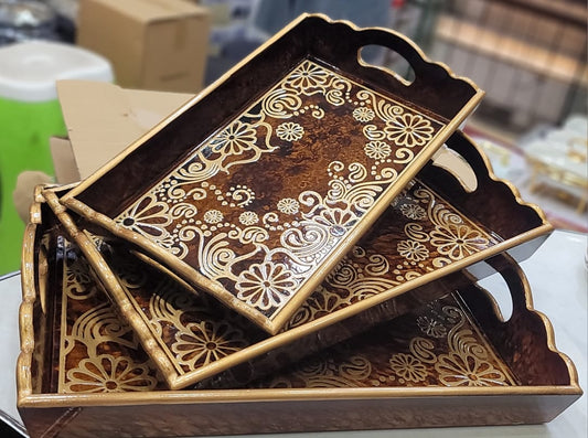 Wooden Design 3pcs Tray set